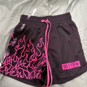 Kill Crew Women's Athletic Shorts - Black with Pink Flames